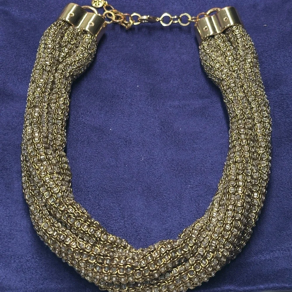 Tory Burch Twisted Multi-strand Collar Necklace, Gold Tone Metal, Wire & Glass